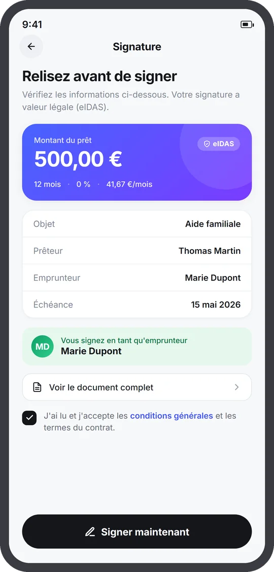 PactApp, signature : relecture du contrat avant de signer, signature eIDAS
